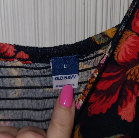 Old Navy Floral Maxi Dress - Navy and Pink, SIZE LARGE - Picture 4 of 5